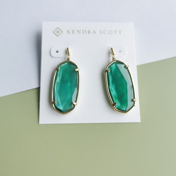 Kendra Scott Faceted Elle Jade Green Earrings - Gold - Picture 1 of 4